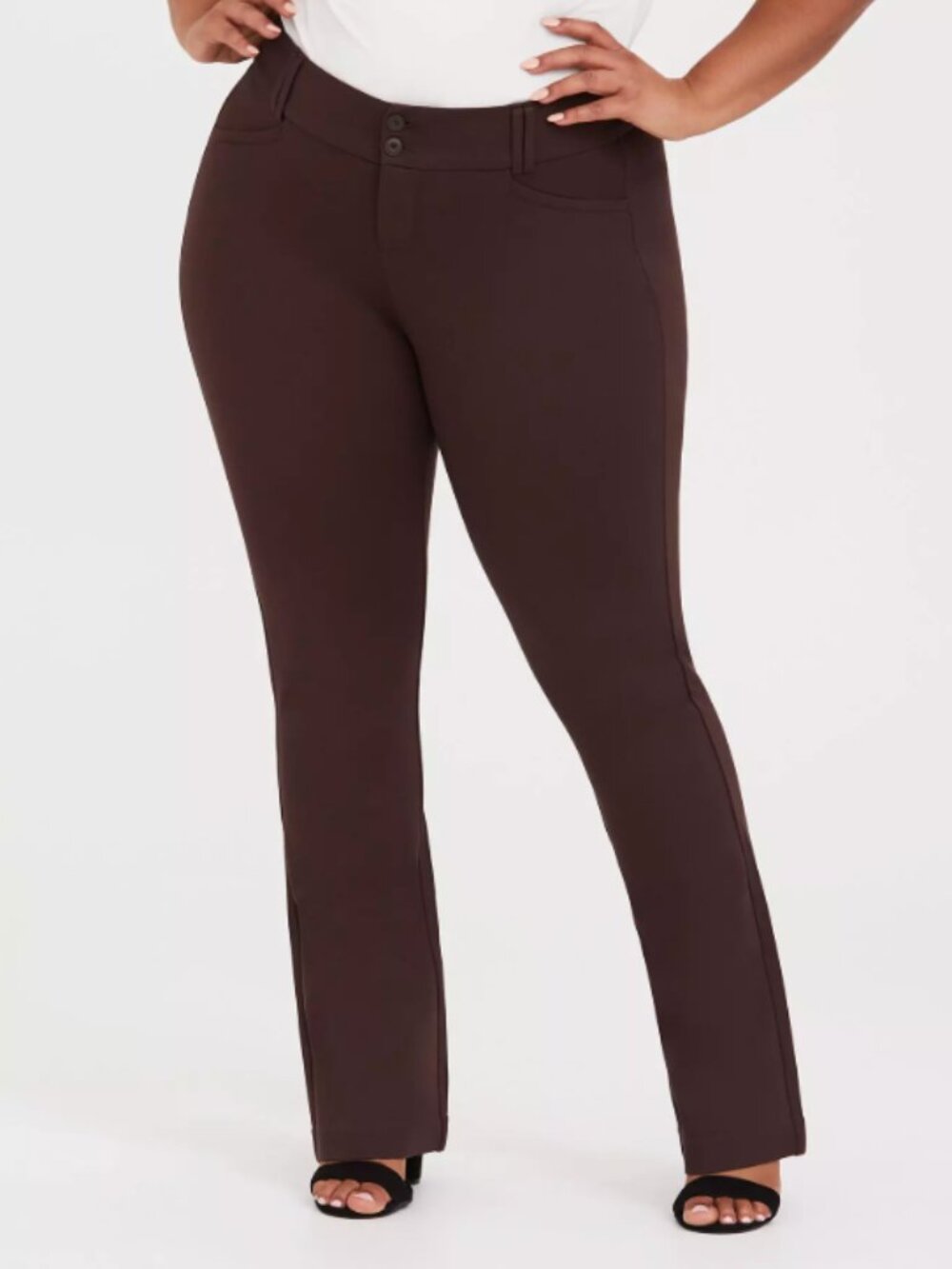 Torrid Studio Dark Brown Ponte Two Button Straight Leg Dress Pants 24R
